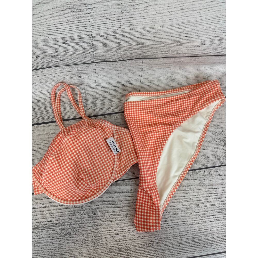 Old Navy Plus Size Cream & Coral Gingham Matching Bikini Swim Set Size 3X